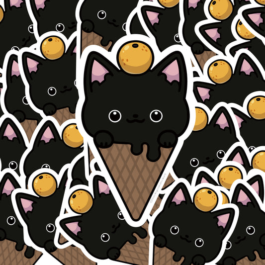 Black Ice Cream Cat Sticker | Cat Sticker | Cat Lover | Waterproof Sticker