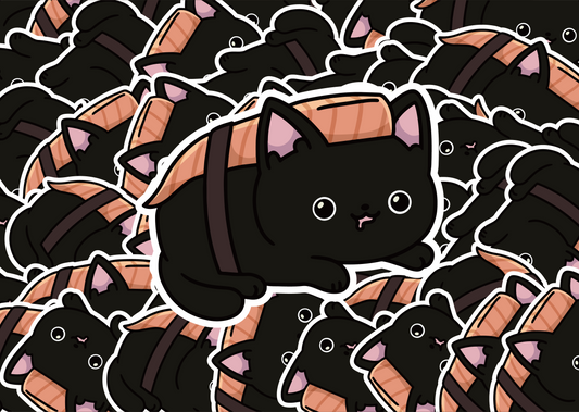 Black Sushi Cat Sticker | Cat Sticker | Cat Lover | Waterproof Sticker
