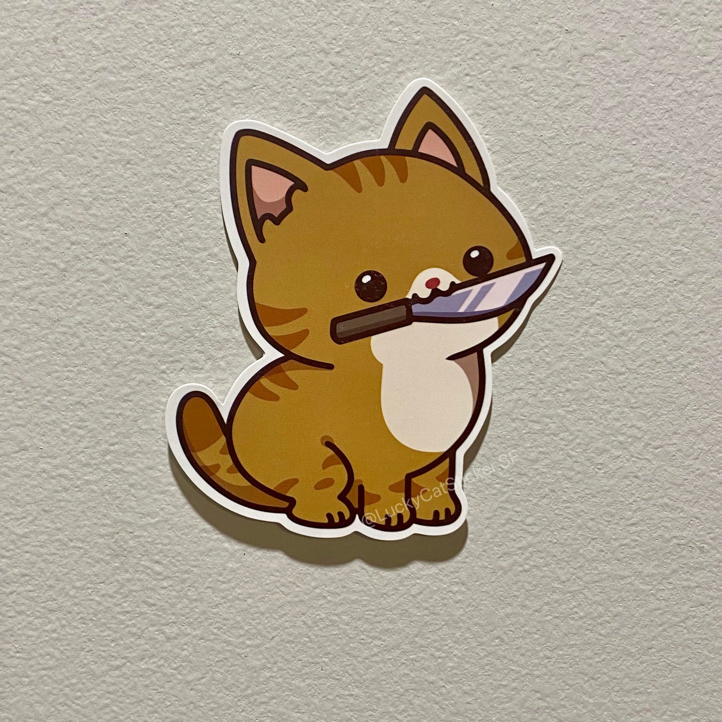 Orange Cat with Knife  Sticker | Cat Sticker | Cat Lover | Waterproof Sticker