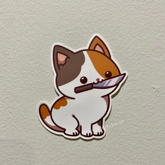 Calico Cat with Knife Sticker | Cat Sticker | Cat Lover | Waterproof Sticker