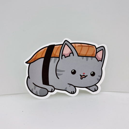 Grey Sushi Cat Sticker | Cat Sticker | Cat Lover | Waterproof Sticker