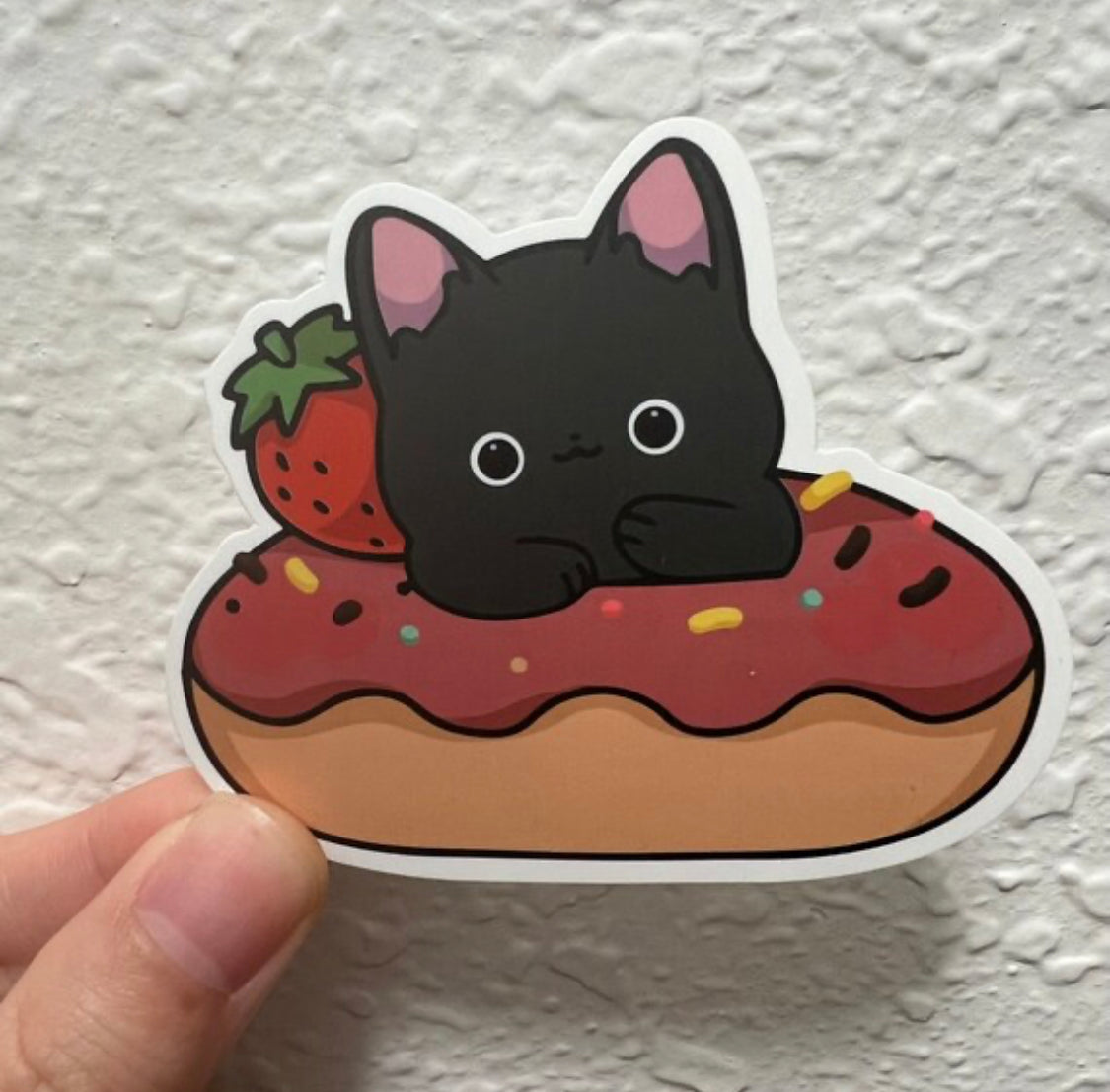 Black Donut Cat Sticker | Cat Sticker | Cat Lover | Waterproof Sticker