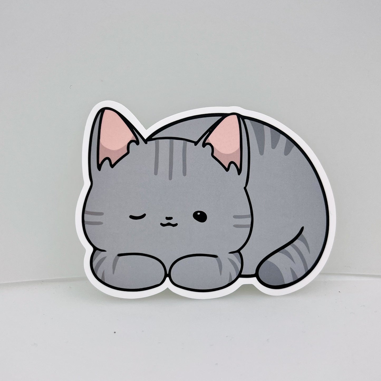 Grey Lazy Cat Sticker | Cat Sticker | Cat Lover | Waterproof Sticker