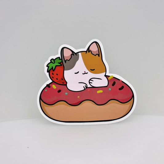 Calico Strawberry Donut Cat Sticker  | Cat Sticker | Cat Lover | Waterproof Sticker