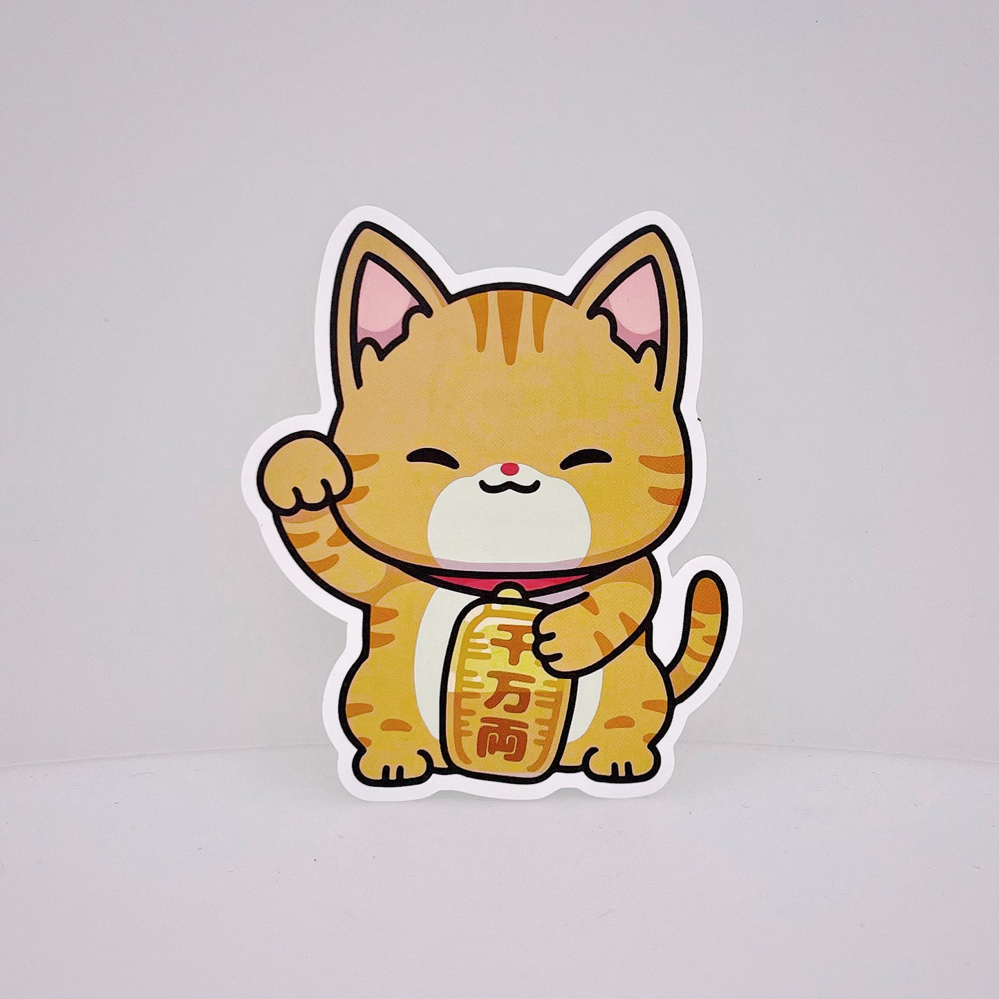 Orange Lucky Cat Sticker | Cat Sticker | Cat Lover | Waterproof Sticker