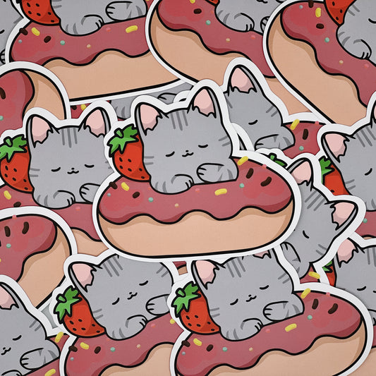 Grey Donut Cat Sticker | Cat Sticker | Cat Lover | Waterproof Sticker