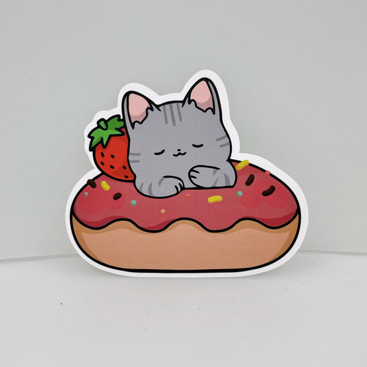 Grey Donut Cat Sticker | Cat Sticker | Cat Lover | Waterproof Sticker