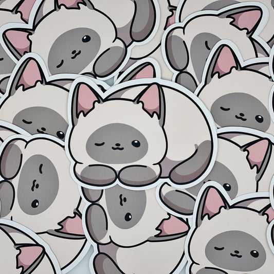 Siamese Sleeping Cat Sticker | Cat Sticker | Cat Lover | Waterproof Sticker