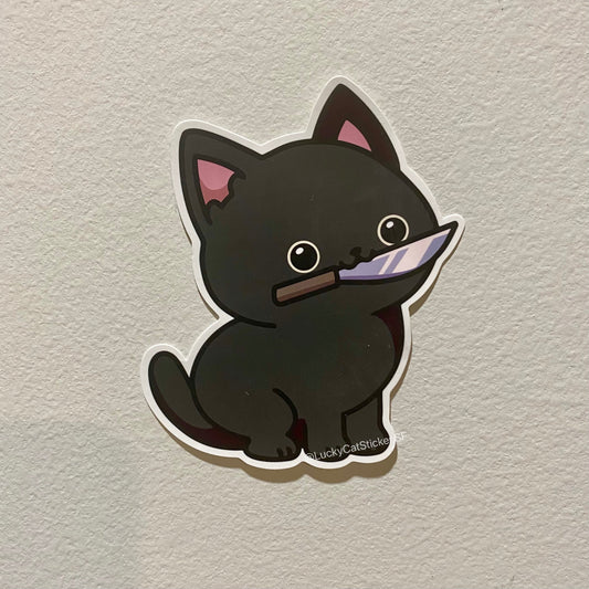 Black Cat with Knife Sticker | Cat Sticker | Cat Lover | Waterproof Sticker