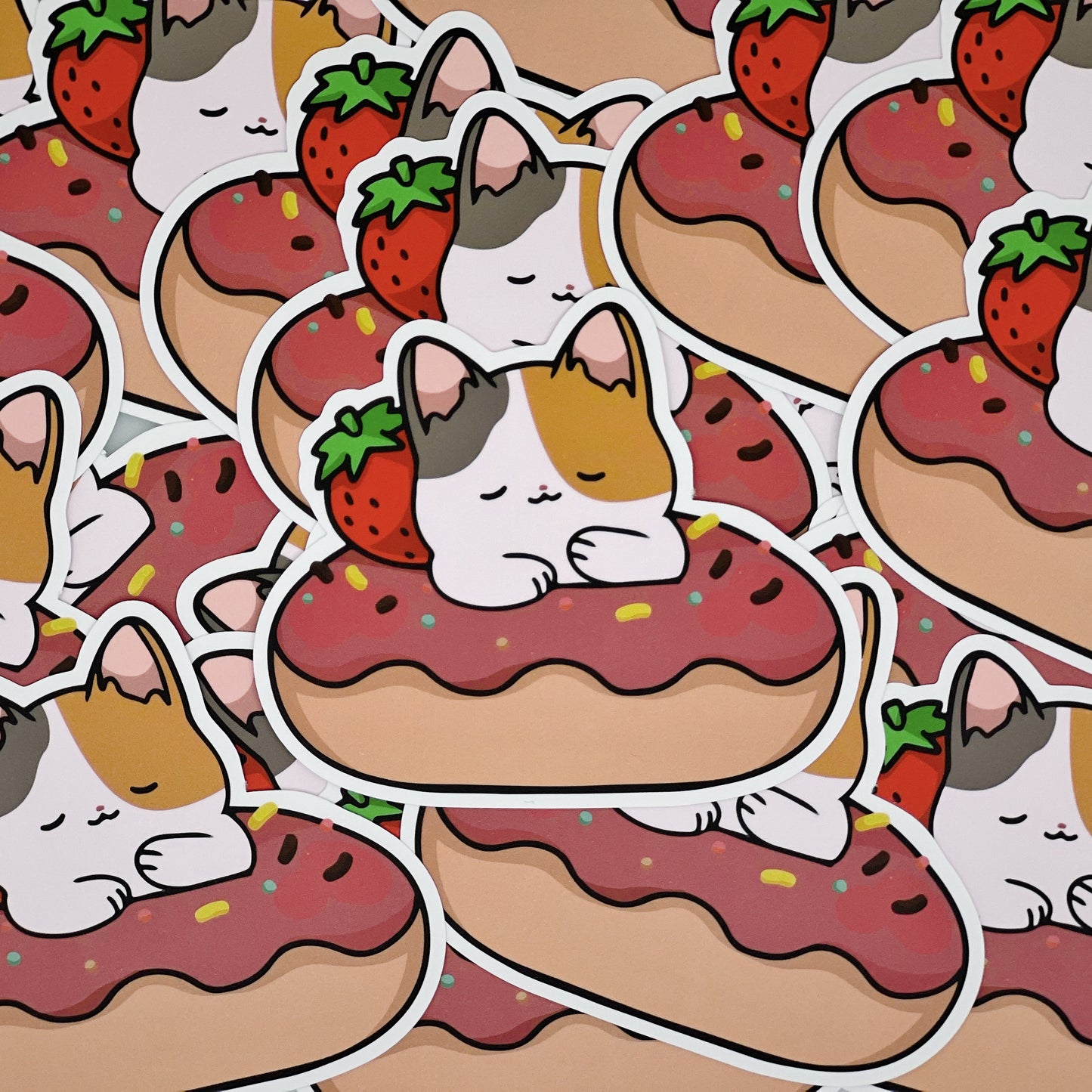Calico Strawberry Donut Cat Sticker  | Cat Sticker | Cat Lover | Waterproof Sticker