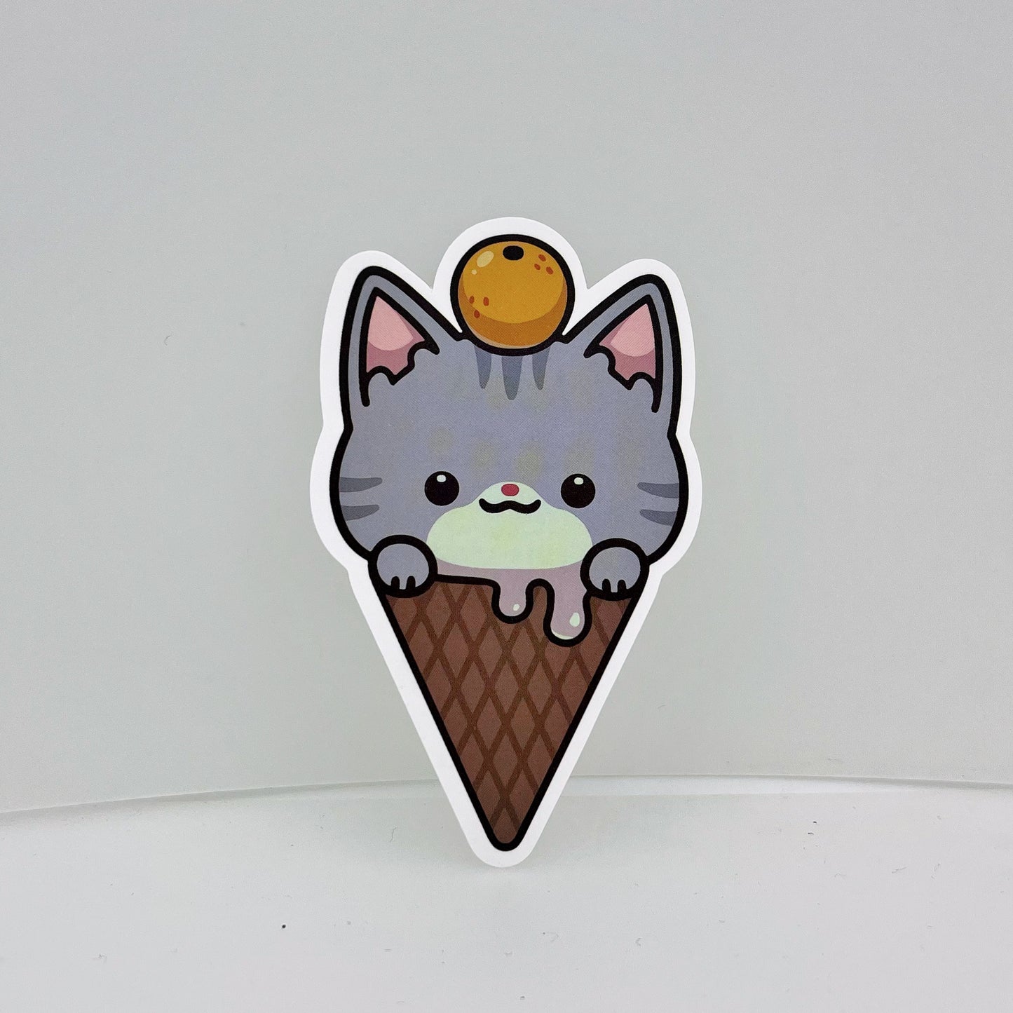 Grey Ice Cream Cat Sticker | Cat Sticker | Cat Lover | Waterproof Sticker