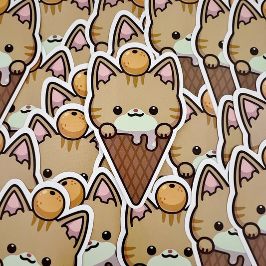 Orange Ice Cream Cat Sticker | Cat Sticker | Cat Lover | Waterproof Sticker