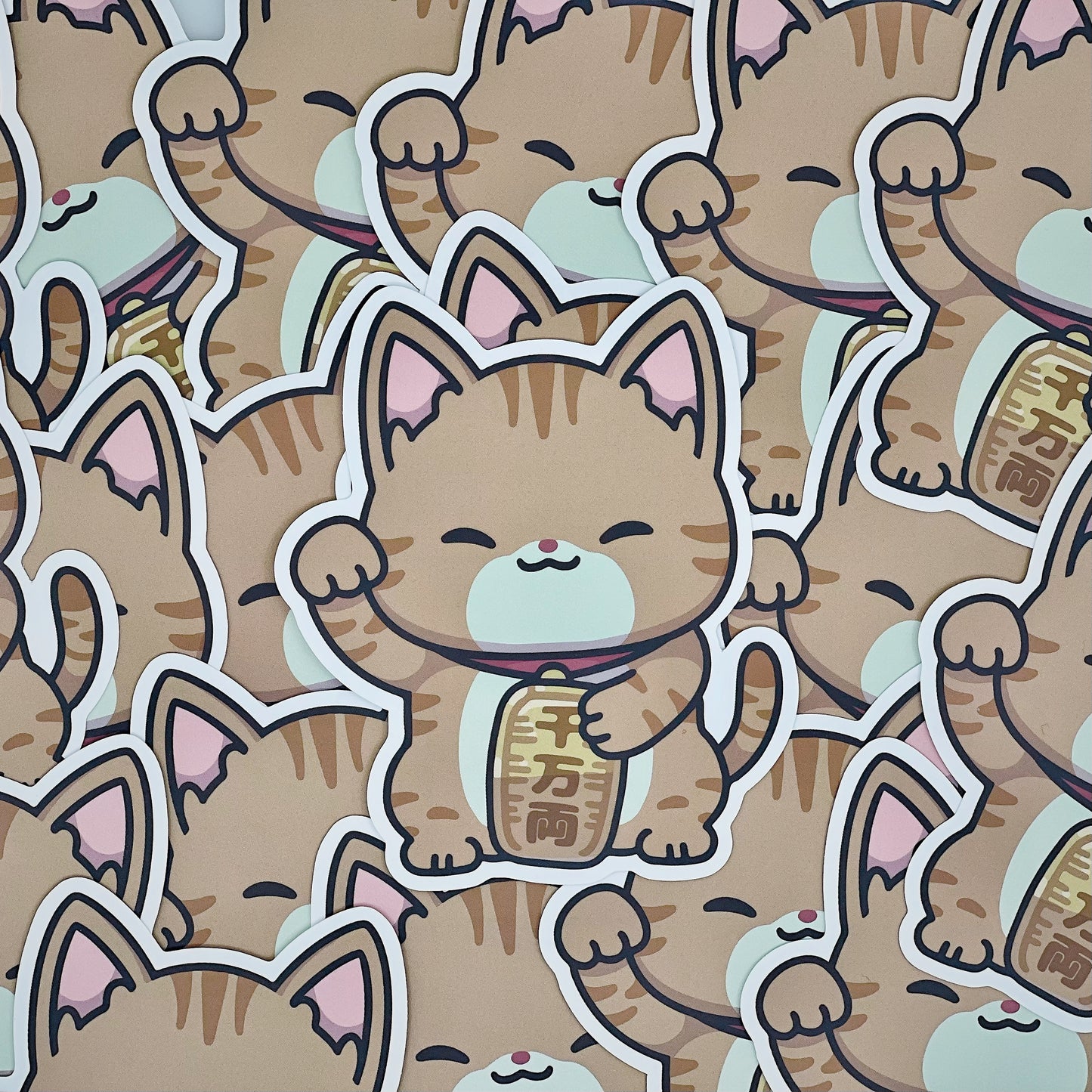 Orange Lucky Cat Sticker | Cat Sticker | Cat Lover | Waterproof Sticker